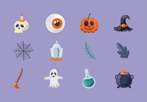 Colorful Halloween Celebration Illustrations Set