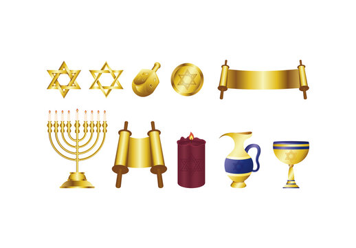 Hanukkah Menorah Dreidel Illustrations Set