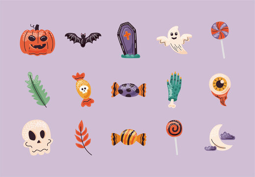 Colorful Halloween Illustrations Set