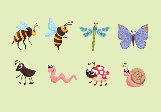 Blue Insects Animals Illustrations Set