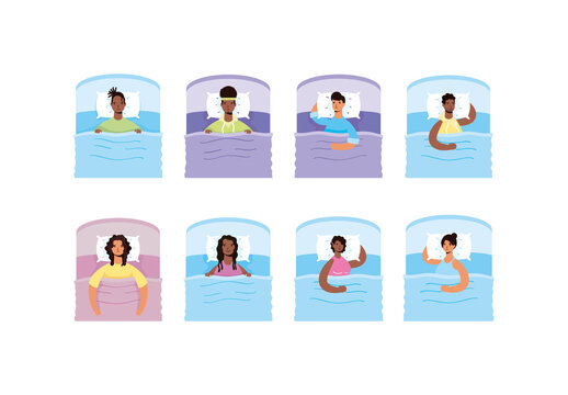 Sleep Bed People Illustrations Set