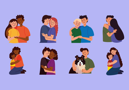 Romantic Couple Hug Illustration Set