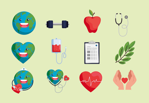 Colorful World Health Day Illustrations Set