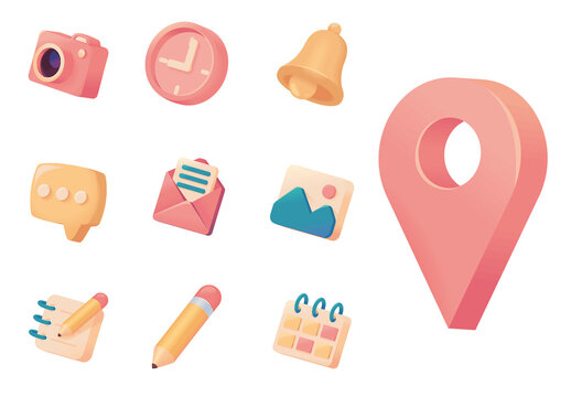 Colorful 3D App Technology Icons Set