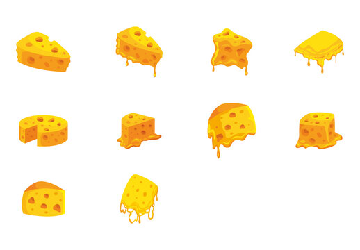 Yellow Cheese Food Dairy Snack Ingredient Illustrations Set