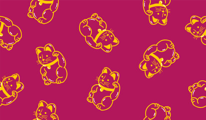 Cute maneki neko lucky cat pattern background vector design