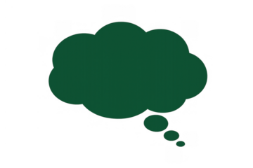Green thought bubble icon representing thinking, idea, communication, and message on a transparent background