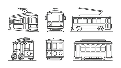 Vintage Trams Illustration: A collection of meticulously crafted line art illustrations showcasing the timeless charm and historical significance of vintage trams. © Ajm