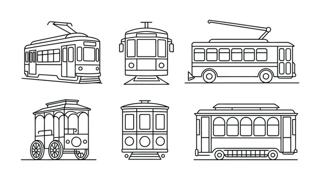 Vintage Trams Illustration: A collection of meticulously crafted line art illustrations showcasing the timeless charm and historical significance of vintage trams.