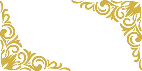 Ornate gold corner frame with glitter vintage baroque filigree, elegant shiny decorative vector border for luxury invitations, wedding, certificates, and premium design.