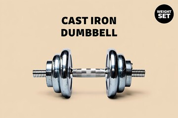 A single cast iron dumbbell with adjustable weight plates on a plain background
