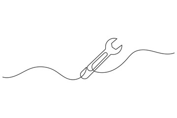 Obraz premium Continuous line drawing of a wrench, repair and service concept