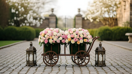  Pastel Rose and Hydrangea Cart Arrangements