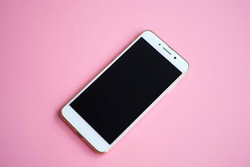 Modern white smartphone displaying a black screen on a vibrant pink background