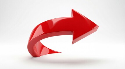 Red Arrow Directional Symbol in Modern 3D Rendering with Shiny Finish on White Background for Navigation