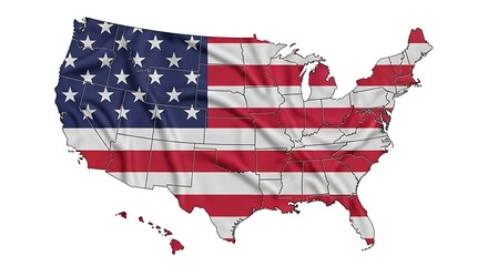 United states map overlaid with american flag pattern