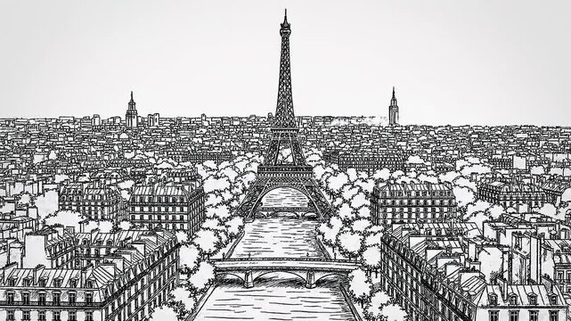 Charming Animation of Paris Skyline featuring the iconic Eiffel Tower Artwork