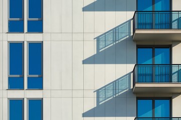 Generative AI Modern Apartment Building with Shadow Play and Blue Glass Windows