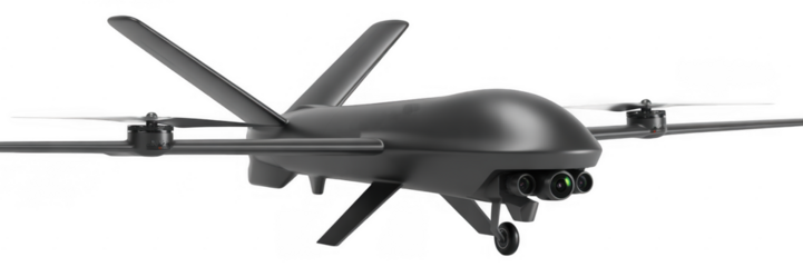 Gray drone with propellers technology isolated on a transparent background