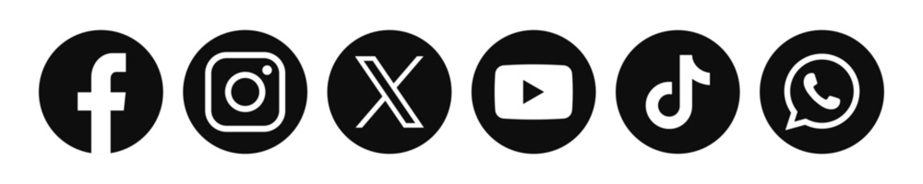 Social media icon set of Facebook, Instagram, TikTok, X , YouTube and WhatsApp vector stock for editorial use