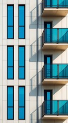 Generative AI Modern Building Facade with Glass Balconies and Shadow Play