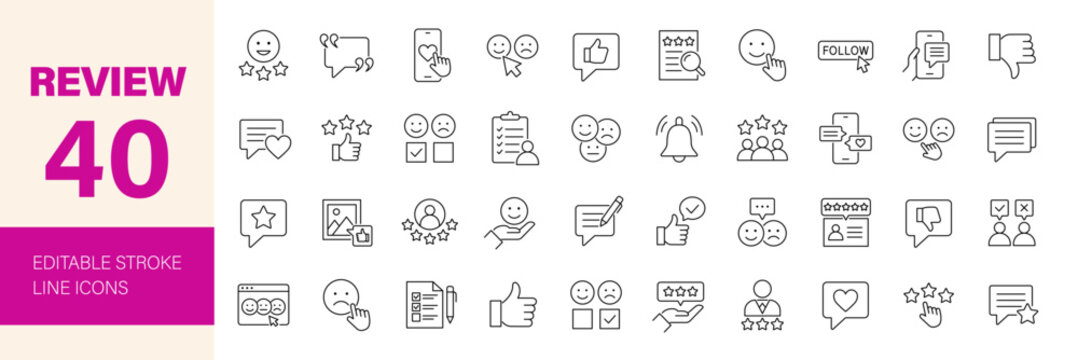 Review icon set. Editable line icons. Vector illustration.