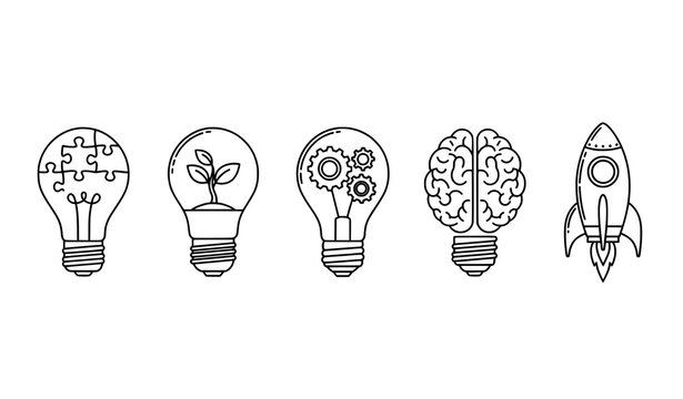 Creative Light Bulb Concept Icons Vector Illustration with Editable Line Stroke