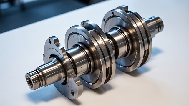 High-Precision Engine Crankshaft with Detailed Metallic Components Photo