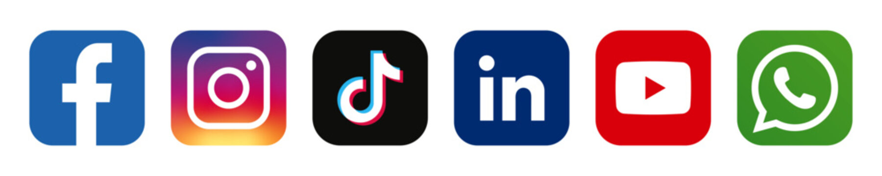 Social media icon set of Facebook, Instagram, TikTok, YouTube, LinkedIn and WhatsApp vector stock for editorial use