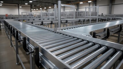 Naklejka premium High-Resolution Image of Industrial Conveyor with Smooth Metal Rollers