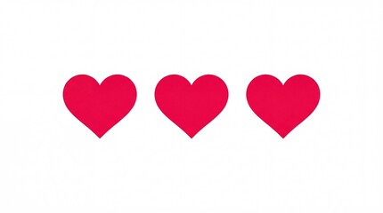 Three Red Hearts in Simple Flat Design with Bright Color on White Background for Valentines Day