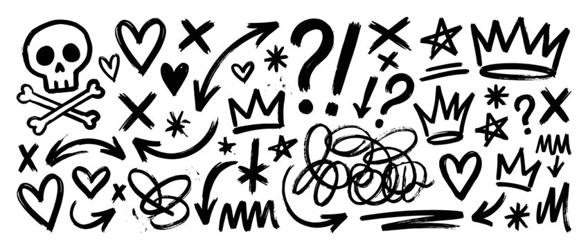 Set of 30 hand-drawn doodle icons vector