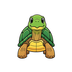 Obraz premium Cute cartoon turtle with green shell and yellow belly on black background tortoise animal
