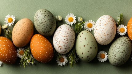 Obraz premium Easter-themed background featuring vibrant egg decorations and plenty of space for text