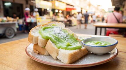 Pandan custard bread thai dessert sweet