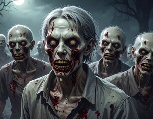 A group of undead creatures with bloodied faces