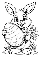 Fototapeta premium A4 colouring page featuring a bunny painting an Easter egg, ready to print on standard A4 paper
