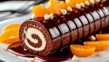 chocolate roll with orange slices