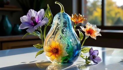 glass pear with flowers