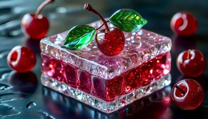 glass cherry on a glass podium