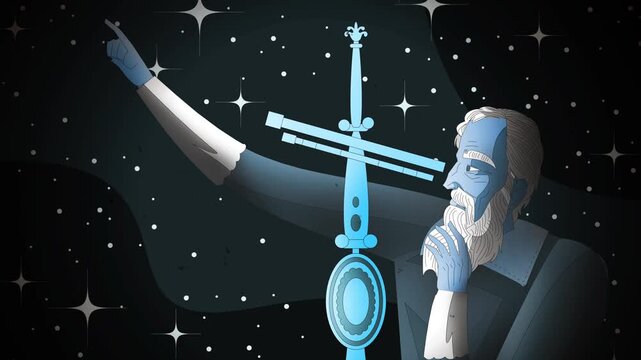 great astronomer observing the stars with his telescope