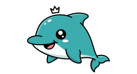 Obraz premium Cartoon dolphin with crown illustration