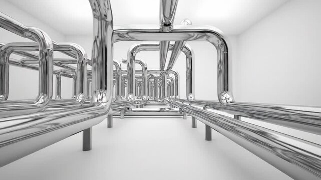 Shiny chrome pipes with abstract industrial.