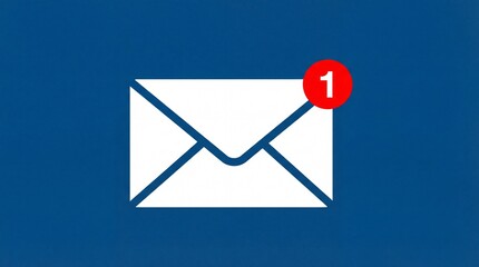 White Envelope with Notification Icon in Simple Flat Design on Blue Background with Bold Typography for Email Marketing