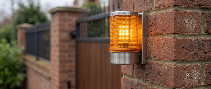 Automatic Gate Signal Light on Brick Pillar for Secure Private Entrance