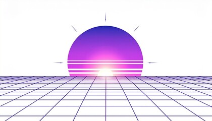 Retro Futuristic Sun on Grid Background.