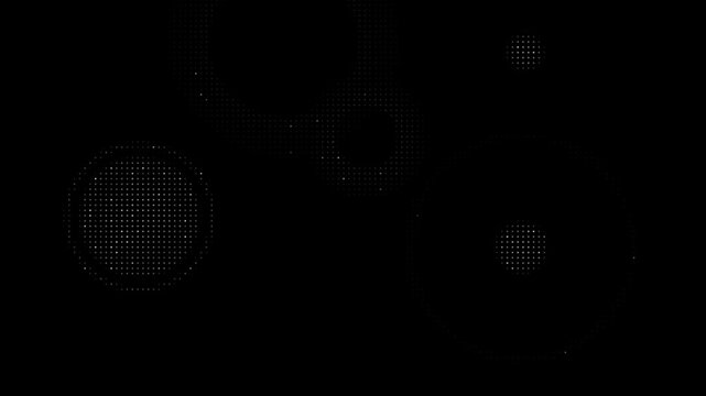 Mesmerizing pattern of white pixel dots creating recursive ripple effects like nested shockwaves rippling from different points with flicker glow