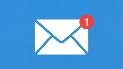 Envelope with notification icon in simple flat design with blue color on white background for digital communication