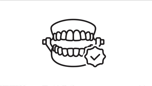 a black and white drawing of a set of teeth with a checkmark high quality professional