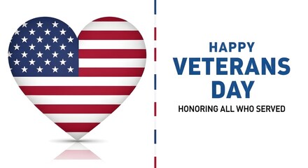 Veterans day greeting card with american flag heart